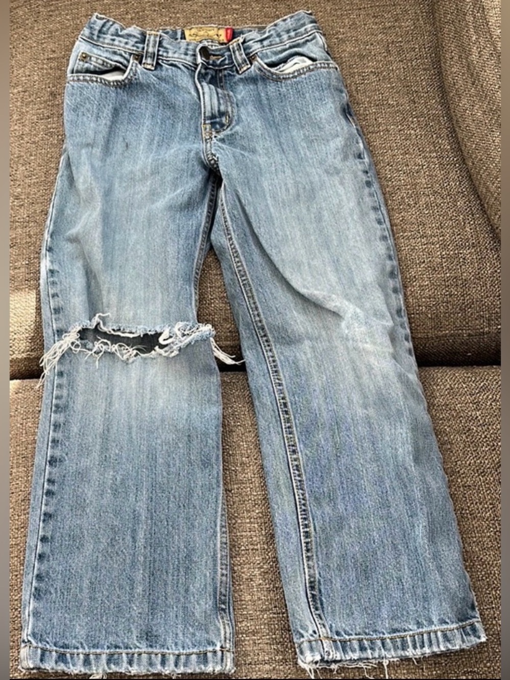 Old Navy Kids Size 8 Regular Distressed Raw Hem Flare Jeans Adjustable Waist